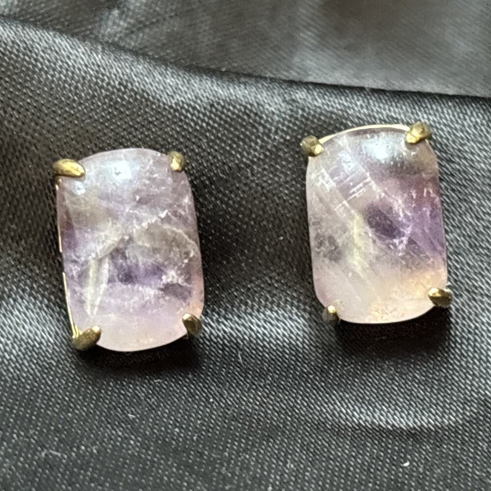 Vintage Amethyst Stud Earrings By Monet Gold Tone Real Polished Amethyst .5”